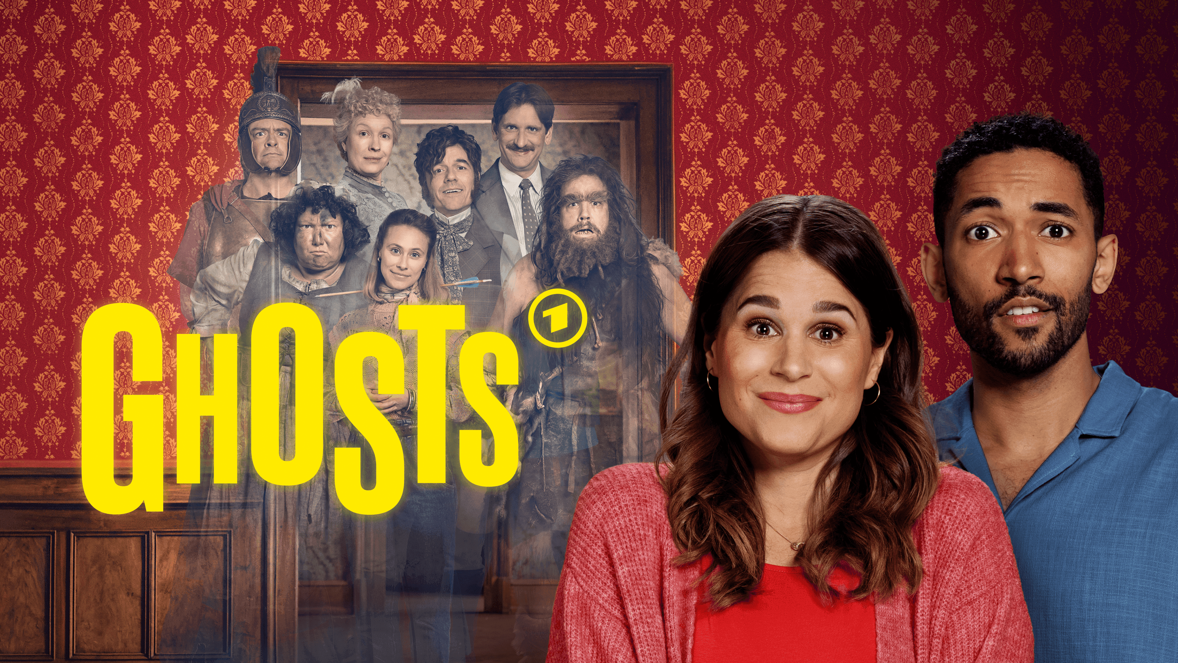 Die Hauptdarsteller der Serie "Ghosts" werden zusammen mit dem Schriftzug "Ghosts" dargestellt.  | Bildquelle: WDR mediagroup GmbH Die Hauptdarsteller der Serie "Ghosts" werden zusammen mit dem Schriftzug "Ghosts" dargestellt.